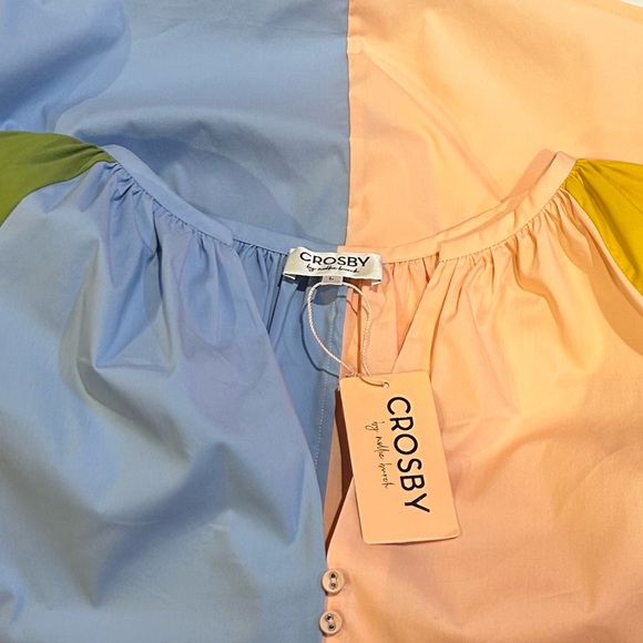 CROSBY by Mollie Burch 3/4 Balloon Sleeve Split V-Neck Button Front Rives Top - Picture 15 of 15